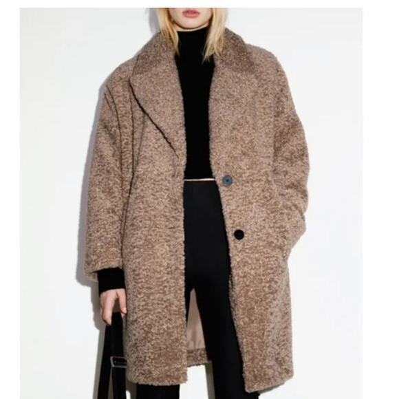 Zara brown teddy soft textured coat size‎ XS - Picture 10 of 11